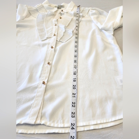 NWT Haute Monde Women's White Ruffled Sheer Button Front Blouse Shirt Top, sz LG - Picture 9 of 12